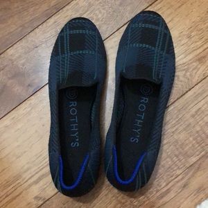 Rothy's The Loafer Green and Blue Plaid Retired Print Round Toe Loafer Slip-Ons